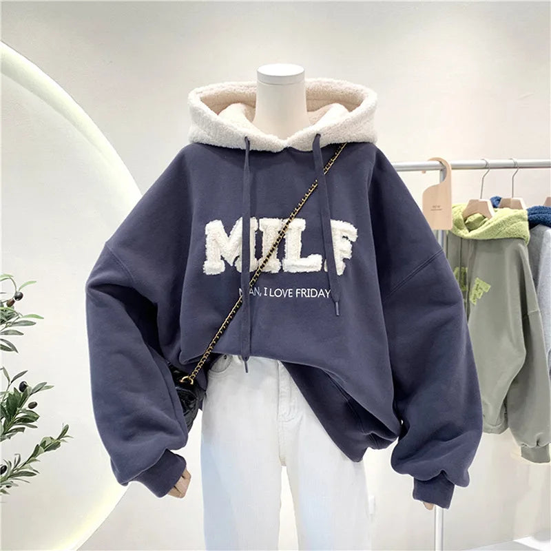 Women’s Oversized Patchwork Sweatshirt – Winter Streetwear Hoodie