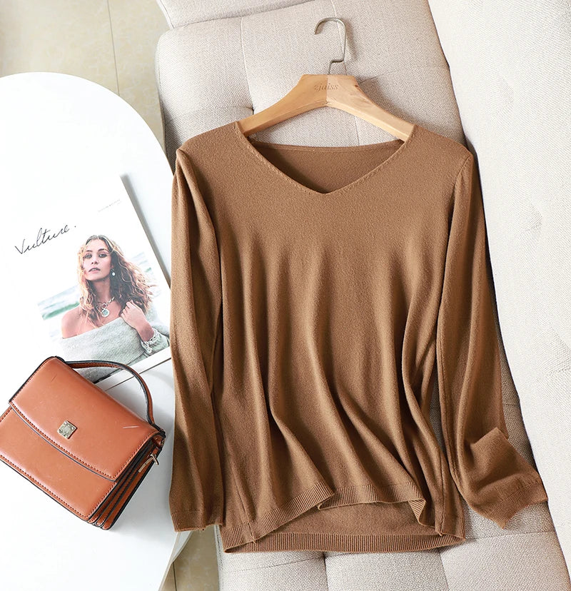 2025 autumn winter Sweater Knitted Pullover women v-neck oversize sweater female loose long sleeve sweater top Jumper