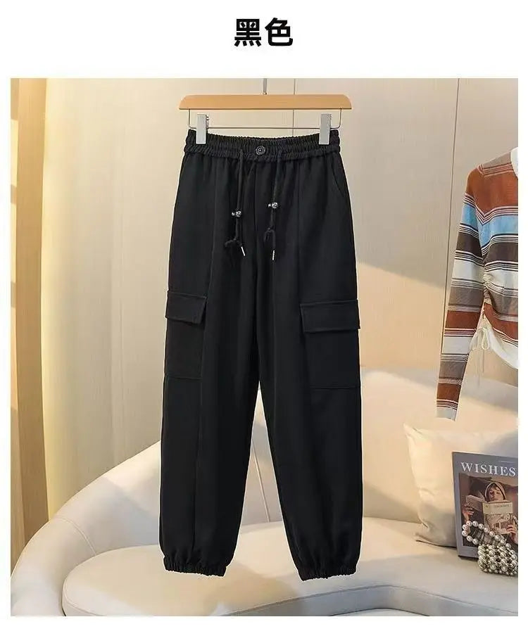 Plus Size Spring/Autumn New Straight Drawstring Design Casual Slimming Sports Joggers