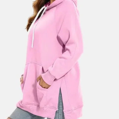 Women’s Hooded Fleece Sweatshirt – Split Shoulder Sleeve, Casual Pure Color | 2025 Autumn/Winter