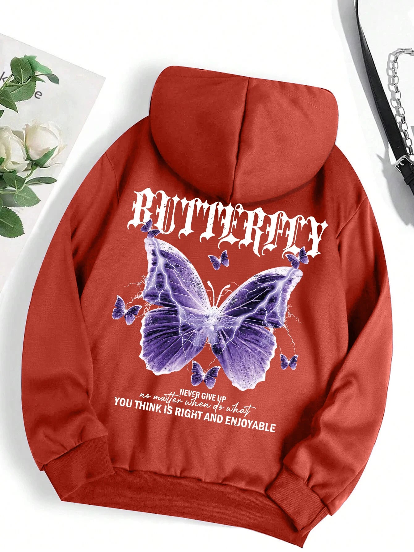 Purple Butterfly Print Hoodie – Women’s Fleece Pullover with Pocket | Casual Autumn Streetwear