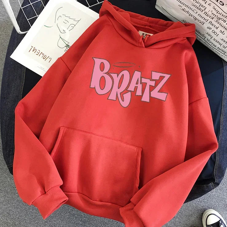 Bratz Letter Print Hoodie – Unisex Streetwear Sweatshirt | Cozy Fleece Pullover for Autumn & Winter
