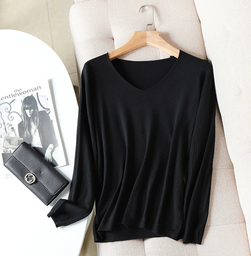 2025 autumn winter Sweater Knitted Pullover women v-neck oversize sweater female loose long sleeve sweater top Jumper