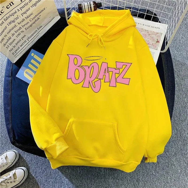 Bratz Letter Print Hoodie – Unisex Streetwear Sweatshirt | Cozy Fleece Pullover for Autumn & Winter
