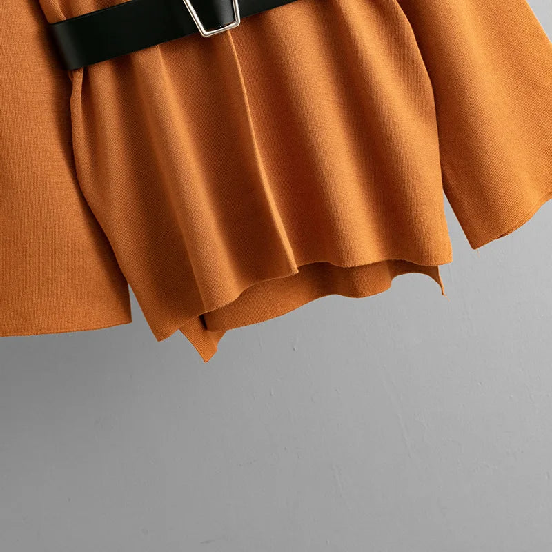 SINGREINY Autumn Fashion Knit Loose Suits Women O Neck Belt Design Pullovers+Wide Legs Long Pants Winter Causal Thick 2PC Set