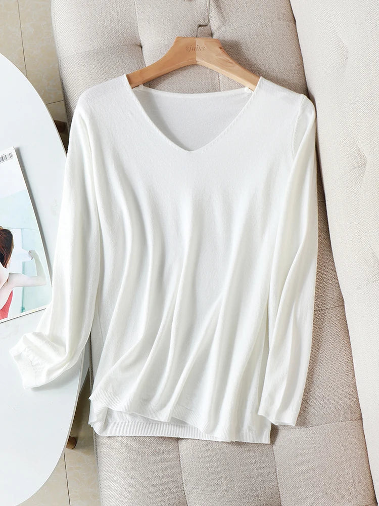 2025 autumn winter Sweater Knitted Pullover women v-neck oversize sweater female loose long sleeve sweater top Jumper