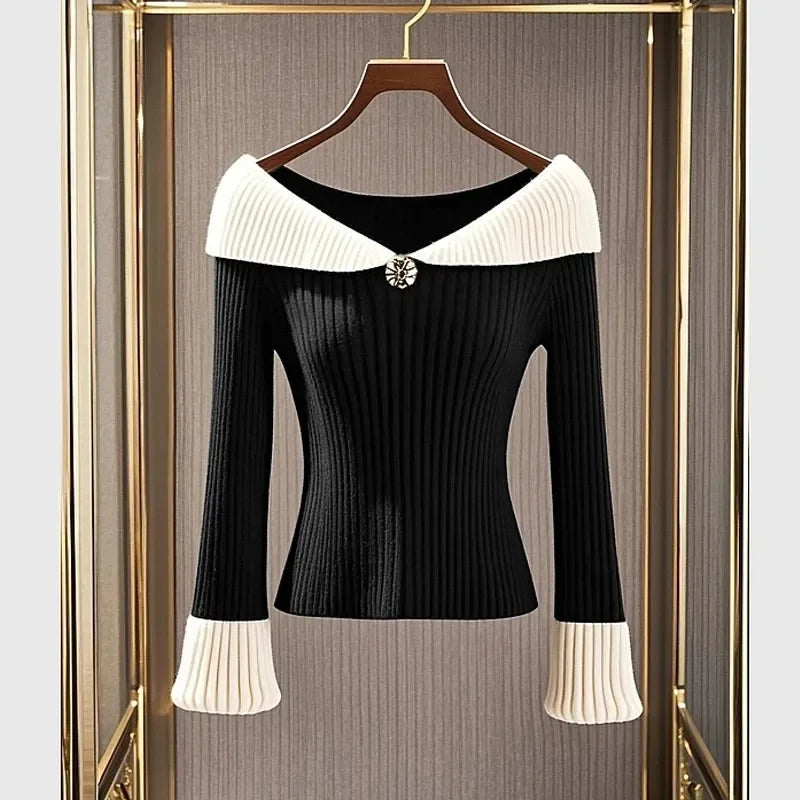 Fashion New 2025 Sweater Women Autumn High Quality Temperament Long Sleeve Waist Knitwear Female Pullover Bottoming Shirt Tops