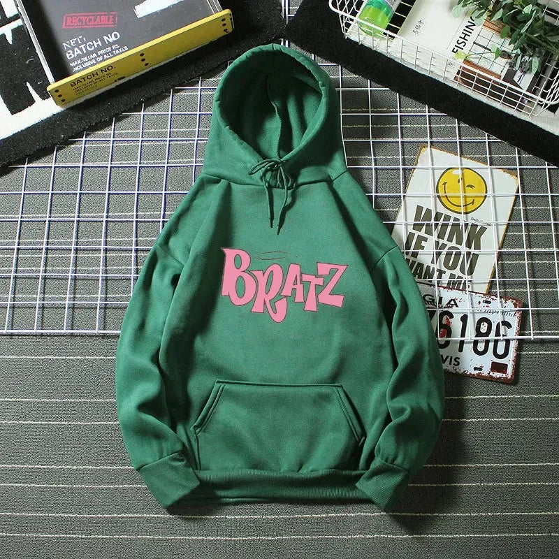 Bratz Letter Print Hoodie – Unisex Streetwear Sweatshirt | Cozy Fleece Pullover for Autumn & Winter