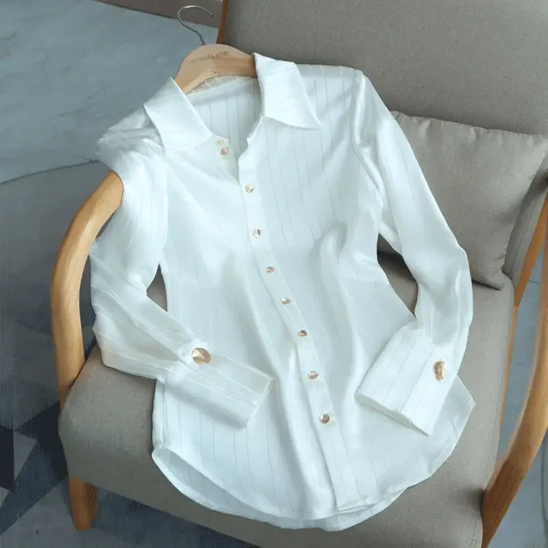 Striped Satin Women’s Luxury Loose Shirt – Elegant & Versatile