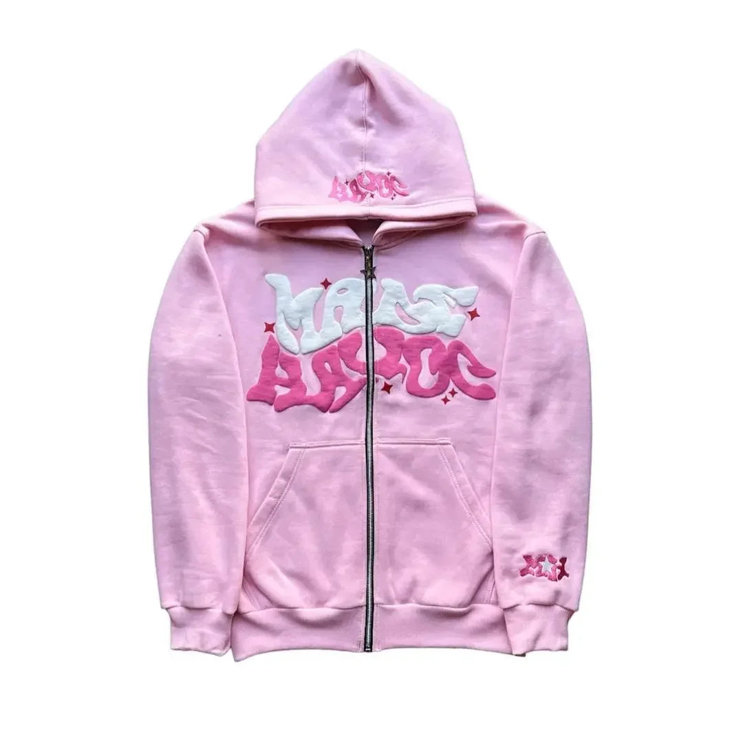 Vintage woman’s Zip-Up Hoodie – Retro Y2K Unisex Oversized Sweatshirt with Foam Letter Design