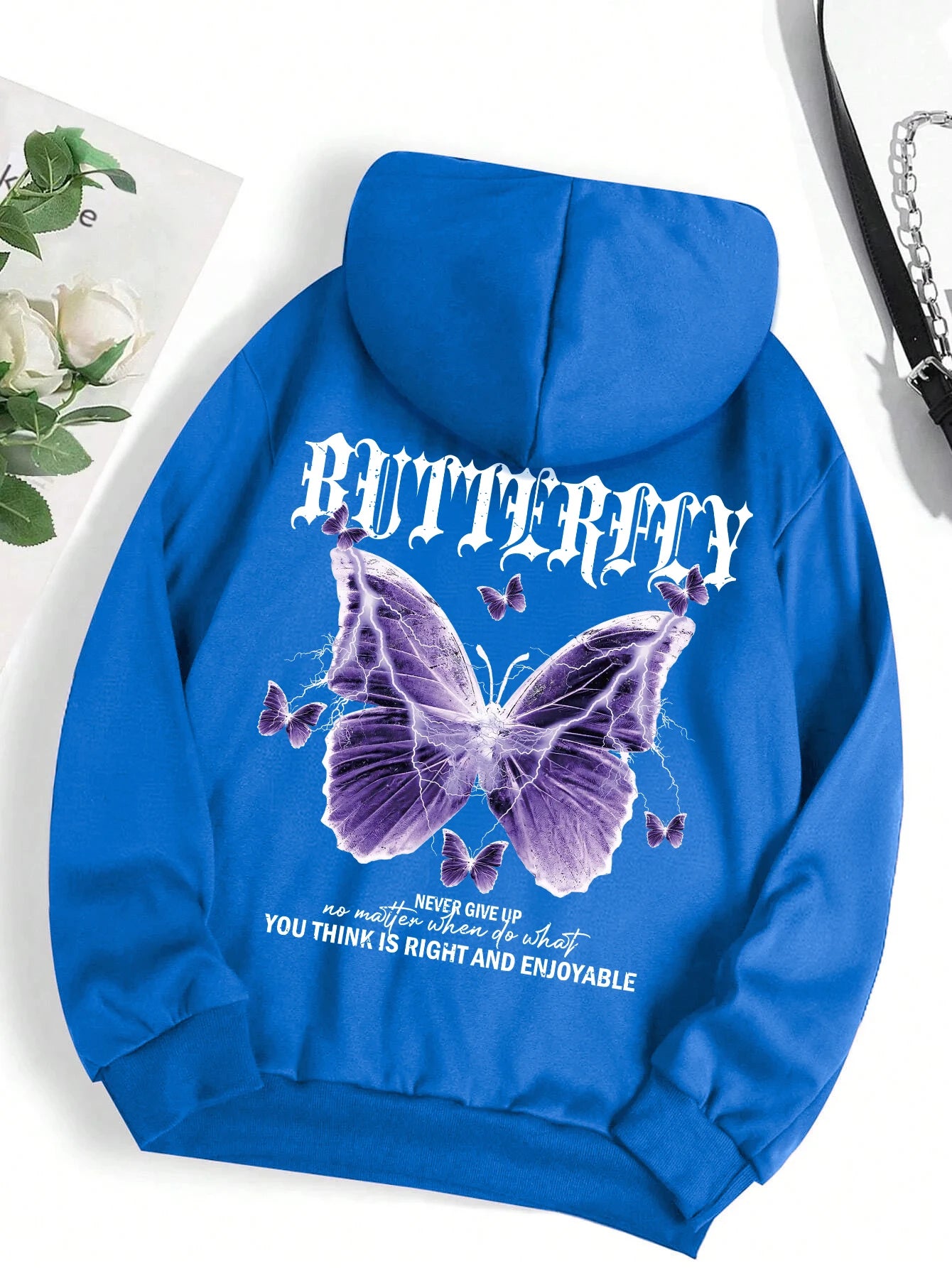 Purple Butterfly Print Hoodie – Women’s Fleece Pullover with Pocket | Casual Autumn Streetwear