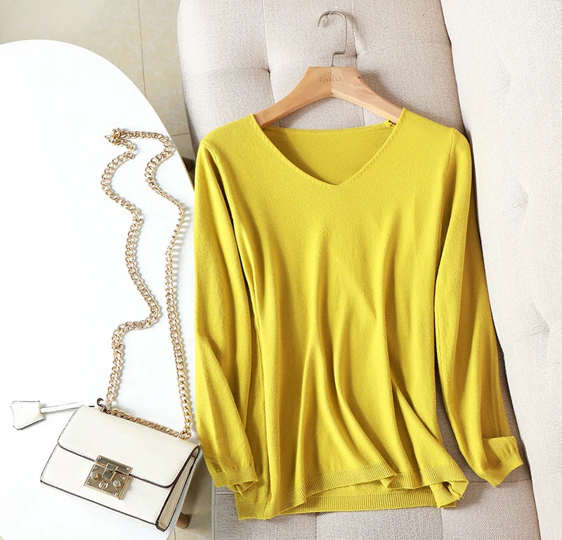 2025 autumn winter Sweater Knitted Pullover women v-neck oversize sweater female loose long sleeve sweater top Jumper