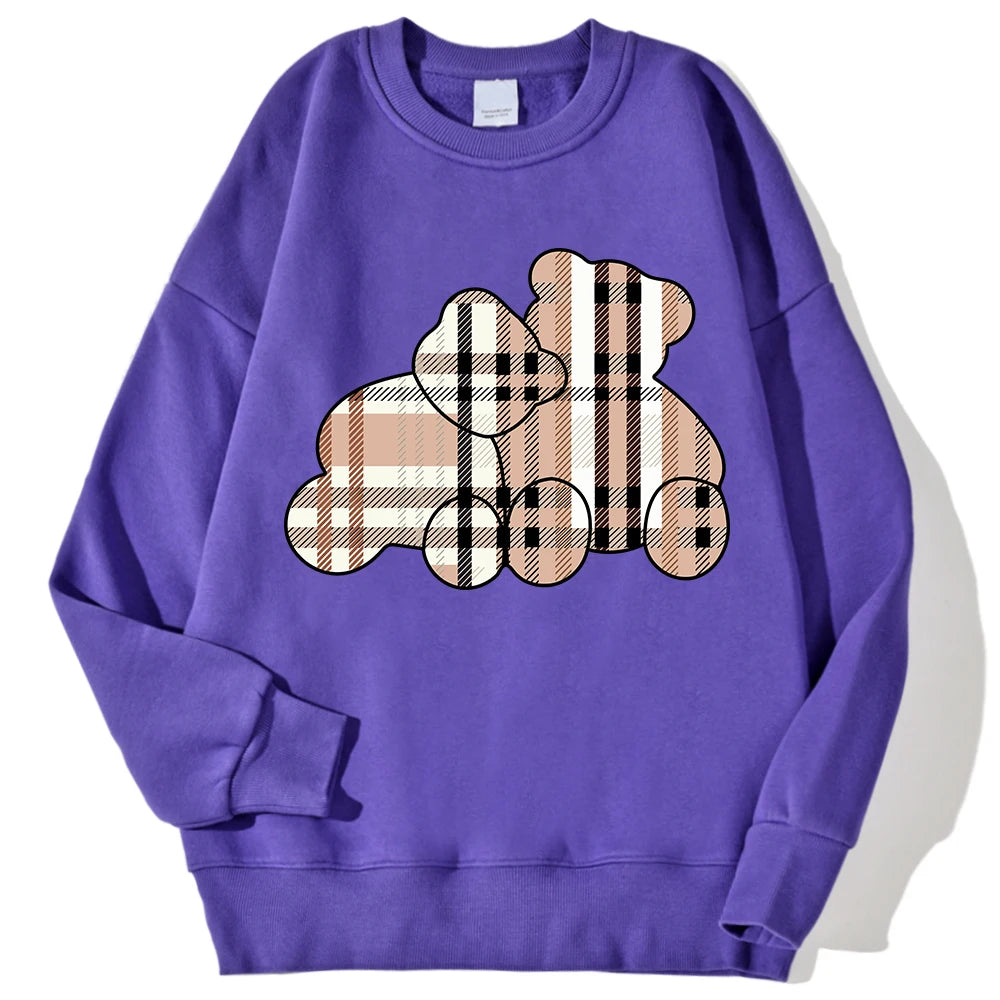 Women’s Teddy Bear Print Sweatshirt – Soft Fleece Pullover Crewneck, Loose Fit Casual Hoodie Top