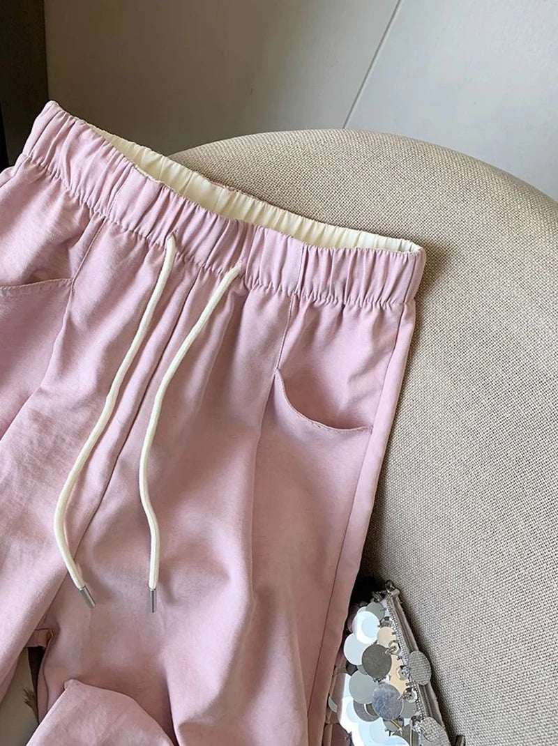 Japanese Casual Wide Leg Pants Women Summer High Waist Thin Loose Jogging Pants Y2K Baggy All Match Straight Trousers