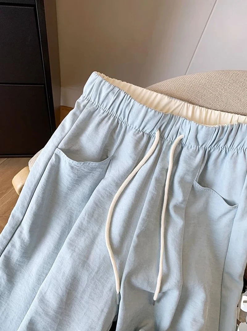 Japanese Casual Wide Leg Pants Women Summer High Waist Thin Loose Jogging Pants Y2K Baggy All Match Straight Trousers