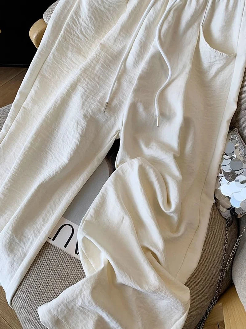 Japanese Casual Wide Leg Pants Women Summer High Waist Thin Loose Jogging Pants Y2K Baggy All Match Straight Trousers
