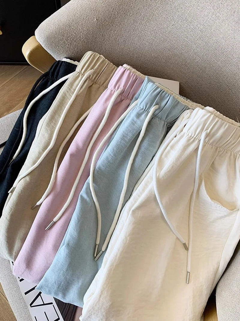 Japanese Casual Wide Leg Pants Women Summer High Waist Thin Loose Jogging Pants Y2K Baggy All Match Straight Trousers