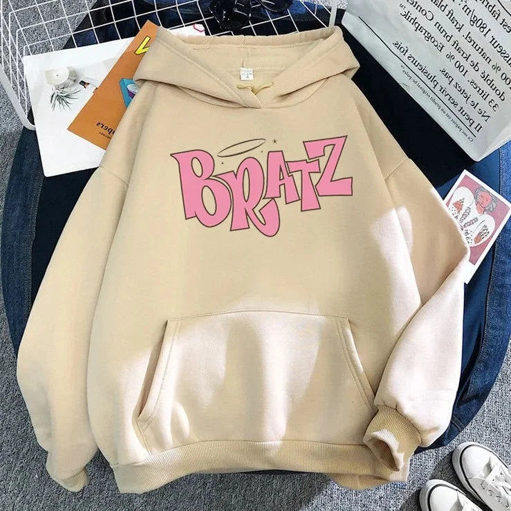 Bratz Letter Print Hoodie – Unisex Streetwear Sweatshirt | Cozy Fleece Pullover for Autumn & Winter