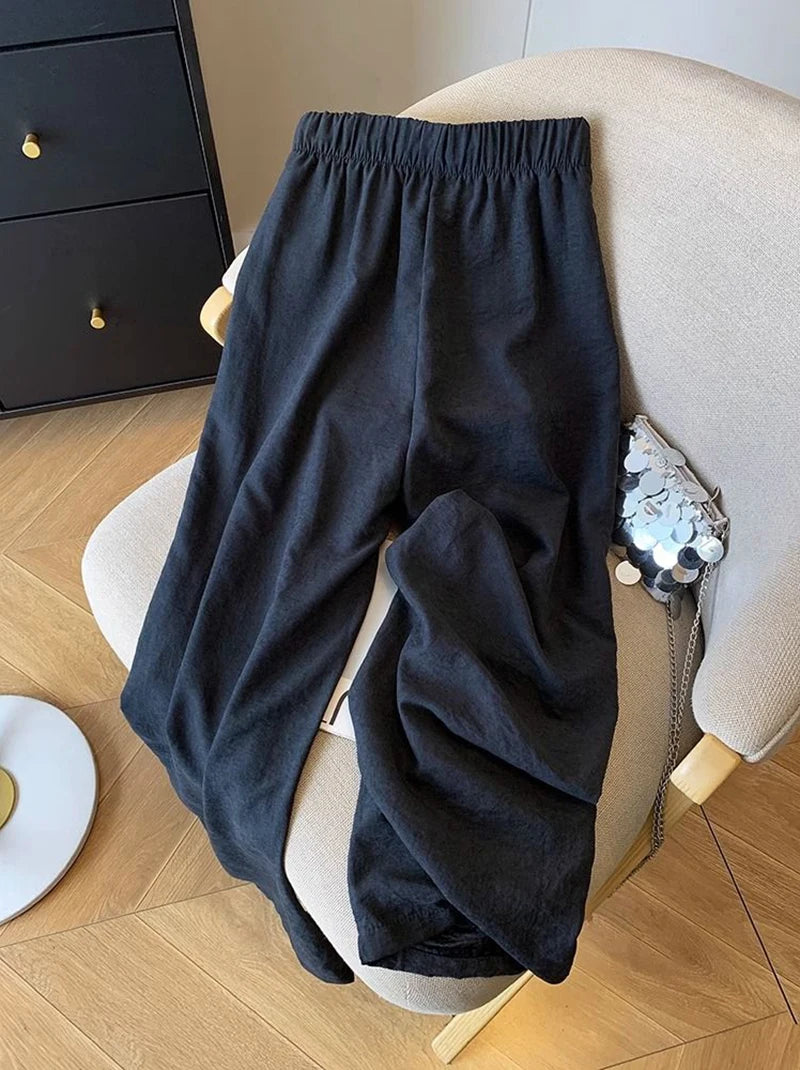 Japanese Casual Wide Leg Pants Women Summer High Waist Thin Loose Jogging Pants Y2K Baggy All Match Straight Trousers