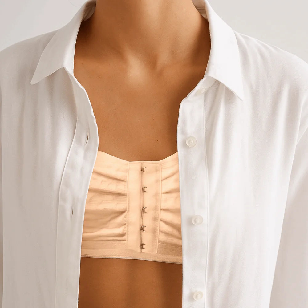 Pleated Front Button Strapless Lace Tube Top – Non-Slip Invisible Bra for Women