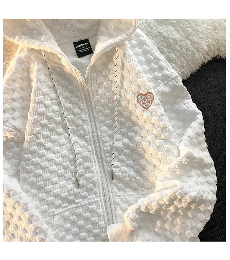 woman sweater autumn/winter hooded zipper cardigan solid color drawstring woman's coat