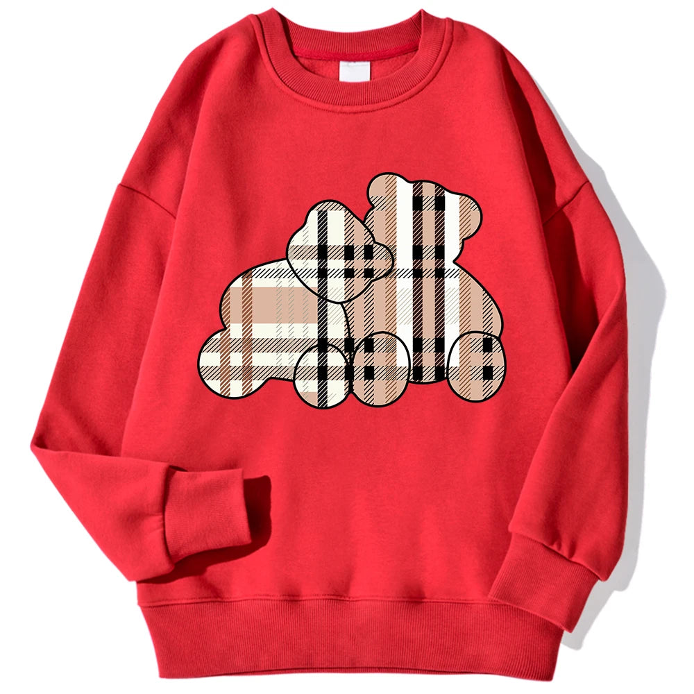 Women’s Teddy Bear Print Sweatshirt – Soft Fleece Pullover Crewneck, Loose Fit Casual Hoodie Top