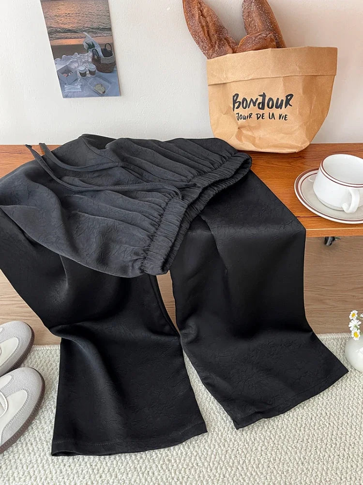 Spring Summer Satin Straight Trousers Fashion High Waist Acetic Acid Women's Pants Loose Casual Wide-leg Pants Women's