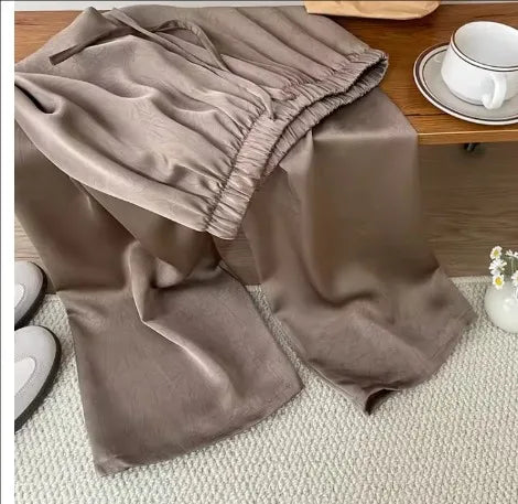 Spring Summer Satin Straight Trousers Fashion High Waist Acetic Acid Women's Pants Loose Casual Wide-leg Pants Women's