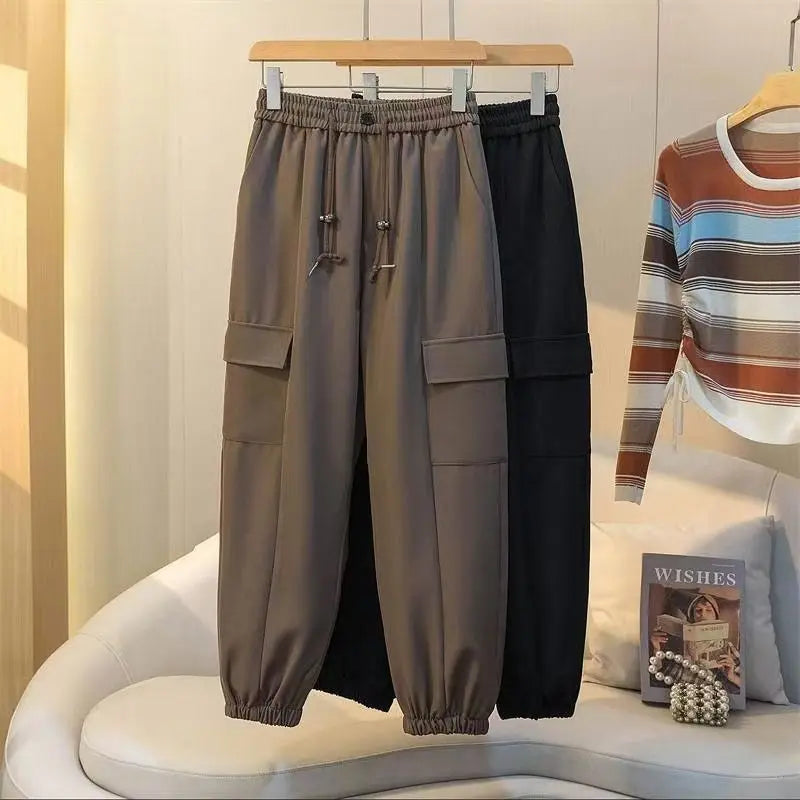 Plus Size Spring/Autumn New Straight Drawstring Design Casual Slimming Sports Joggers