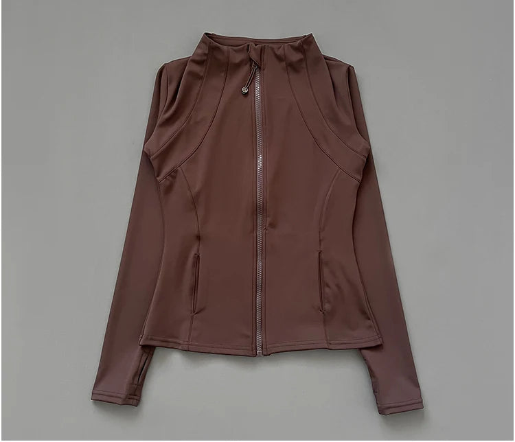 Women’s Quick-Dry Stand Collar Fitness Jacket – Slim Fit Zip-Up Yoga, Running, Cycling & Sports Top