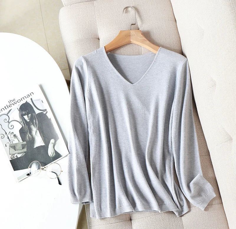 2025 autumn winter Sweater Knitted Pullover women v-neck oversize sweater female loose long sleeve sweater top Jumper