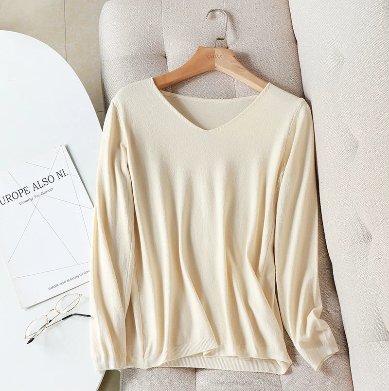 2025 autumn winter Sweater Knitted Pullover women v-neck oversize sweater female loose long sleeve sweater top Jumper