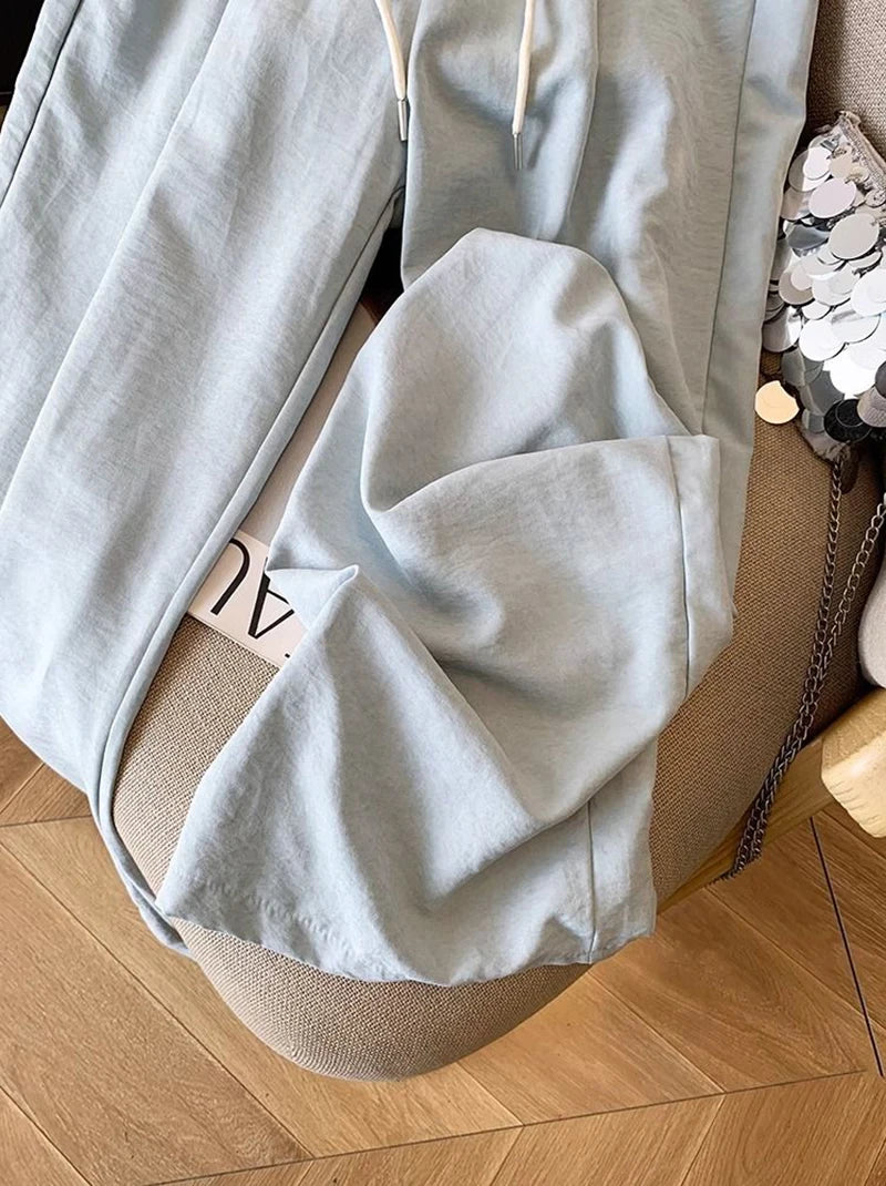 Japanese Casual Wide Leg Pants Women Summer High Waist Thin Loose Jogging Pants Y2K Baggy All Match Straight Trousers