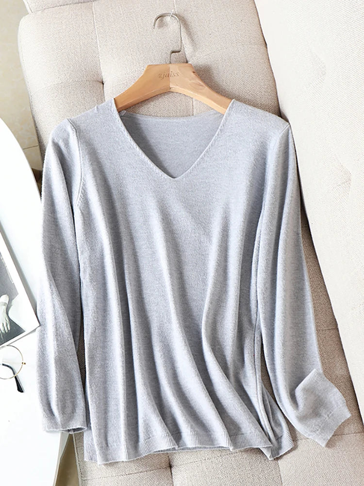 2025 autumn winter Sweater Knitted Pullover women v-neck oversize sweater female loose long sleeve sweater top Jumper