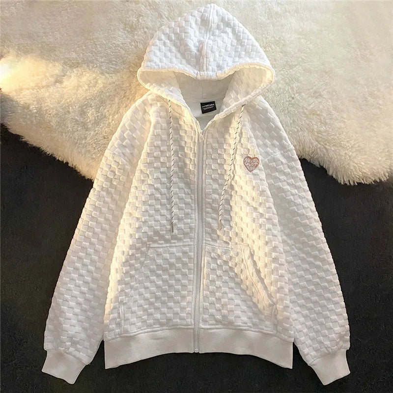 woman sweater autumn/winter hooded zipper cardigan solid color drawstring woman's coat
