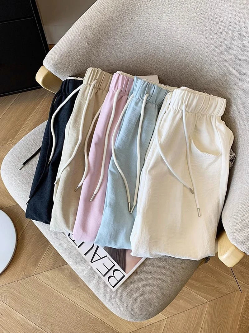 Japanese Casual Wide Leg Pants Women Summer High Waist Thin Loose Jogging Pants Y2K Baggy All Match Straight Trousers