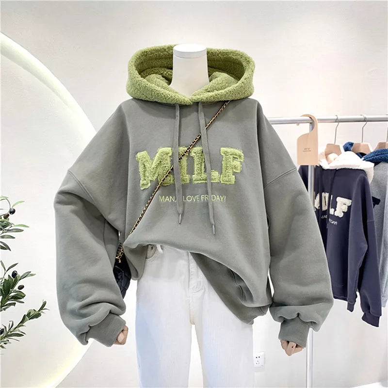 Women’s Oversized Patchwork Sweatshirt – Winter Streetwear Hoodie