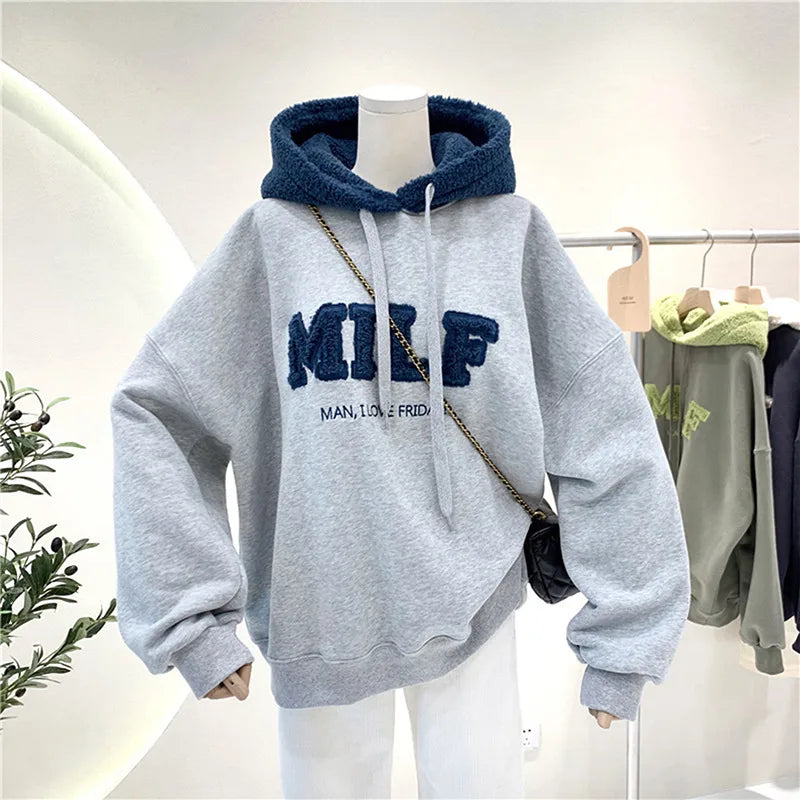 Women’s Oversized Patchwork Sweatshirt – Winter Streetwear Hoodie