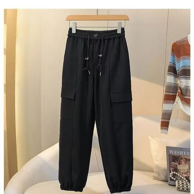 Plus Size Spring/Autumn New Straight Drawstring Design Casual Slimming Sports Joggers