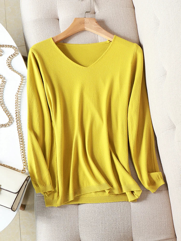 2025 autumn winter Sweater Knitted Pullover women v-neck oversize sweater female loose long sleeve sweater top Jumper