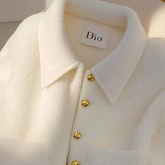 2025 Women’s White Lambswool Fur Coat – Elegant Thick Warm Short Jacket, Luxury Y2K Autumn Winter Outwear