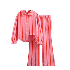 Girls’ Striped Fashion Clothing Set – Coat &amp; Long Pants (7–13 Years)