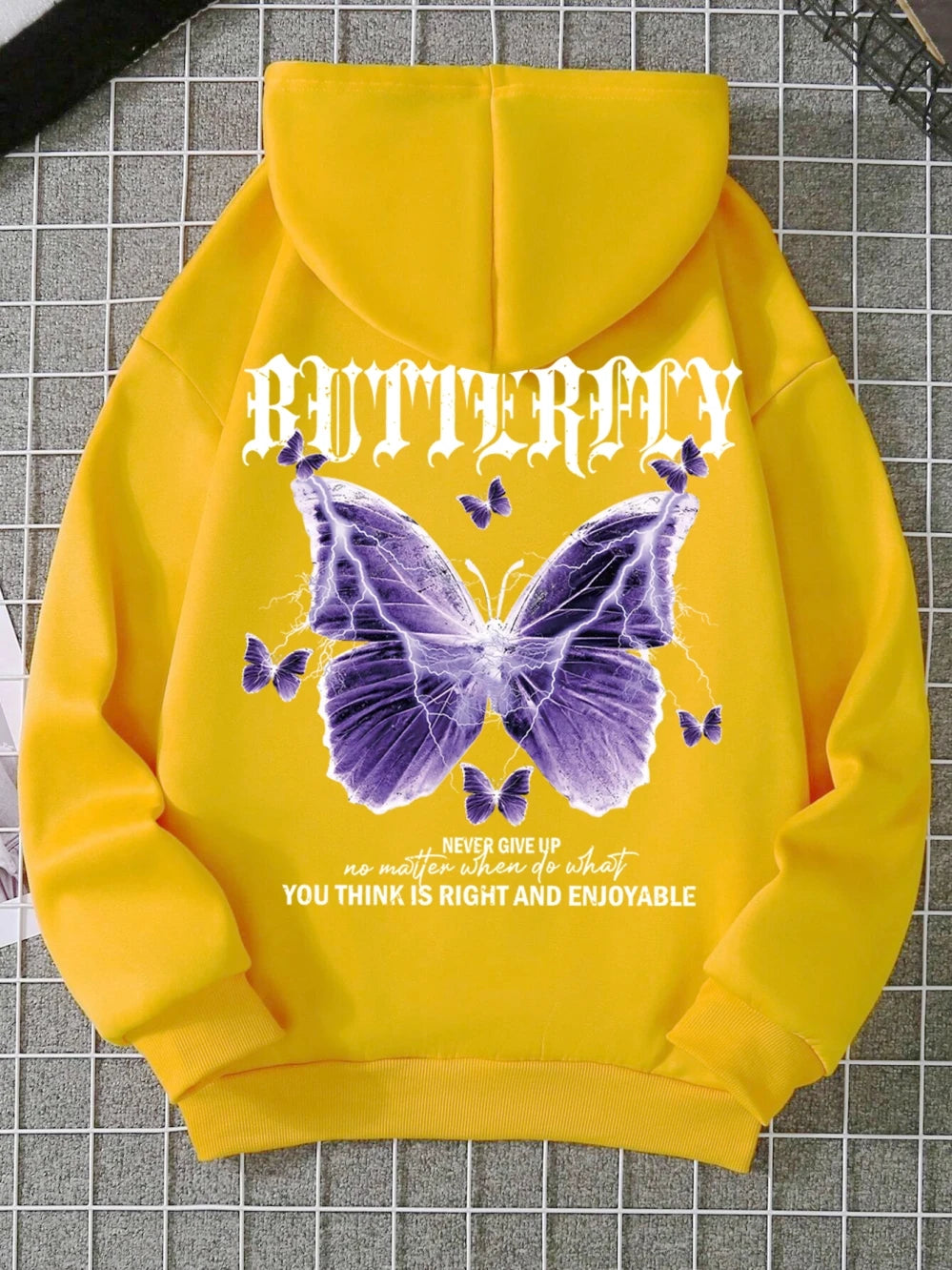 Purple Butterfly Print Hoodie – Women’s Fleece Pullover with Pocket | Casual Autumn Streetwear