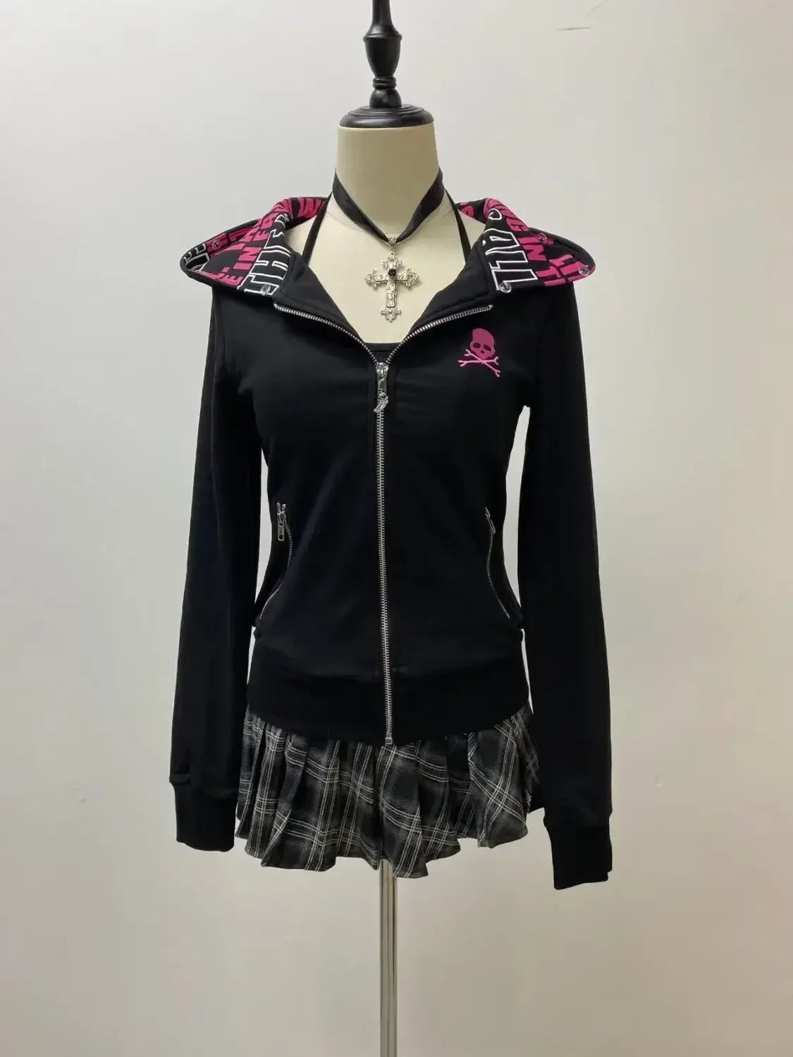 2025 Women’s Blue Gothic Retro Sweatshirt – Y2K Slim Cardigan Jacket