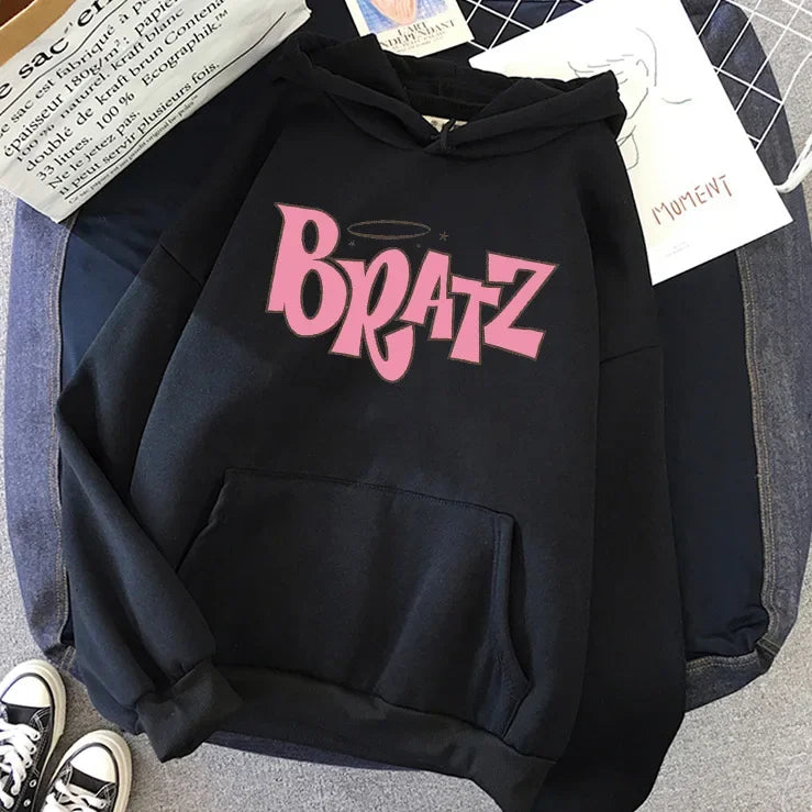Bratz Letter Print Hoodie – Unisex Streetwear Sweatshirt | Cozy Fleece Pullover for Autumn & Winter