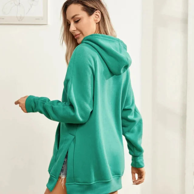 Women’s Hooded Fleece Sweatshirt – Split Shoulder Sleeve, Casual Pure Color | 2025 Autumn/Winter