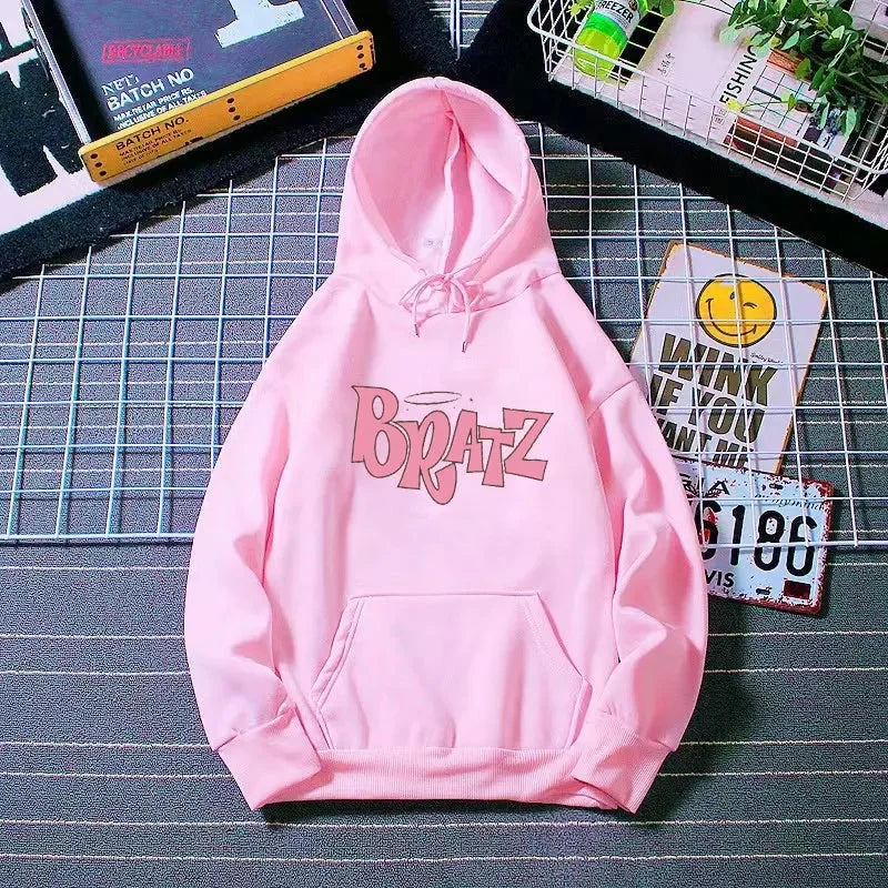 Bratz Letter Print Hoodie – Unisex Streetwear Sweatshirt | Cozy Fleece Pullover for Autumn & Winter